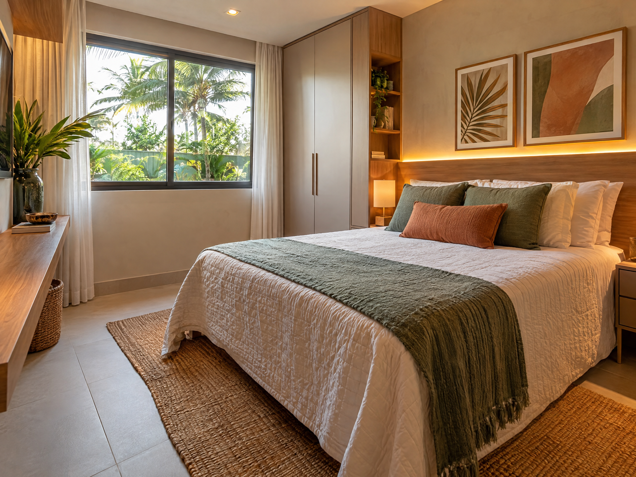 Quarto acolhedor com luz natural